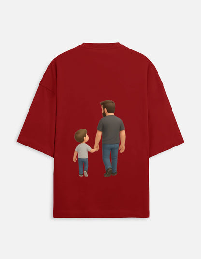 TrueSide Unisex Terry Oversized Tee – Red – Back View