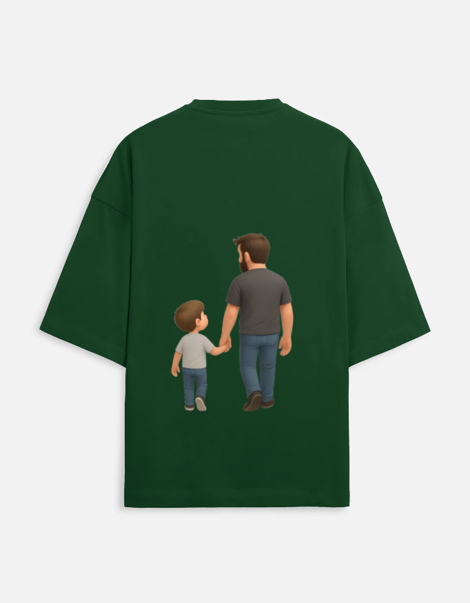 TrueSide Unisex Terry Oversized Tee – Bottle Green – Back View