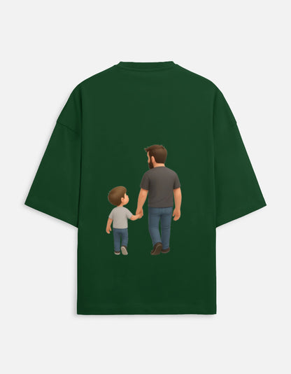 TrueSide Unisex Terry Oversized Tee – Bottle Green – Back View