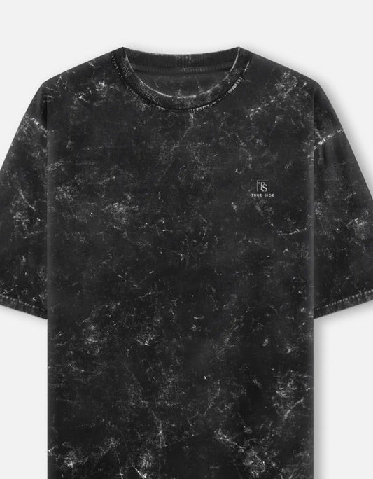 TrueSide Unisex Acid Washed Oversized Tee – Black – Side View