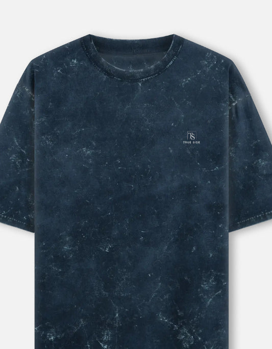 TrueSide Unisex Acid Washed Oversized Tee – Navy Blue – Side View